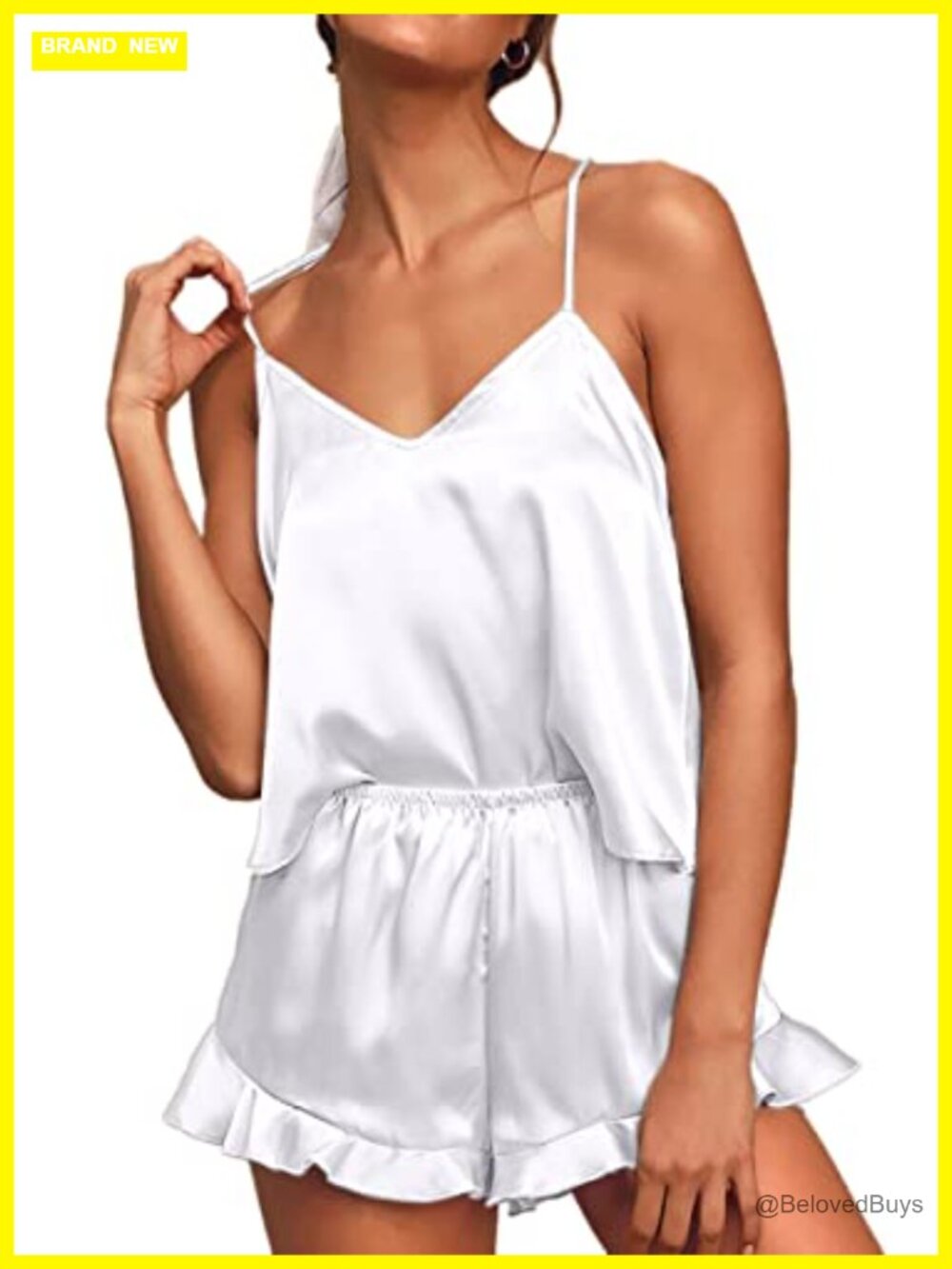 Silk Satin Ruffled Cami Shorts Pajama Set Sleepwear Loungewear